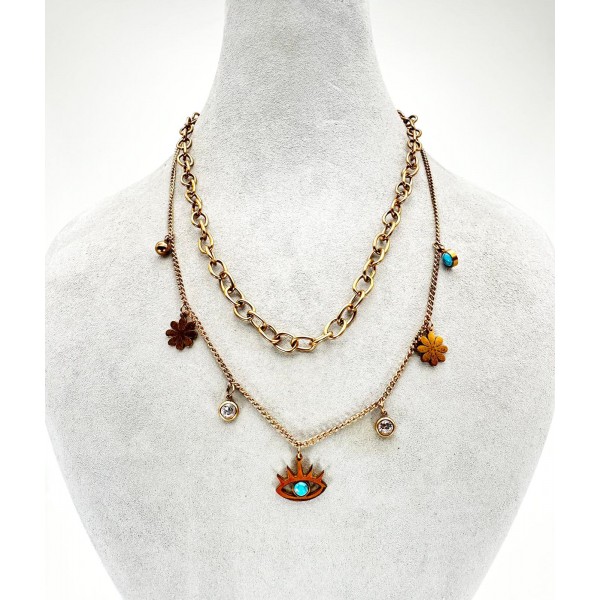 Rose İkili Göz Detaylı Kolye